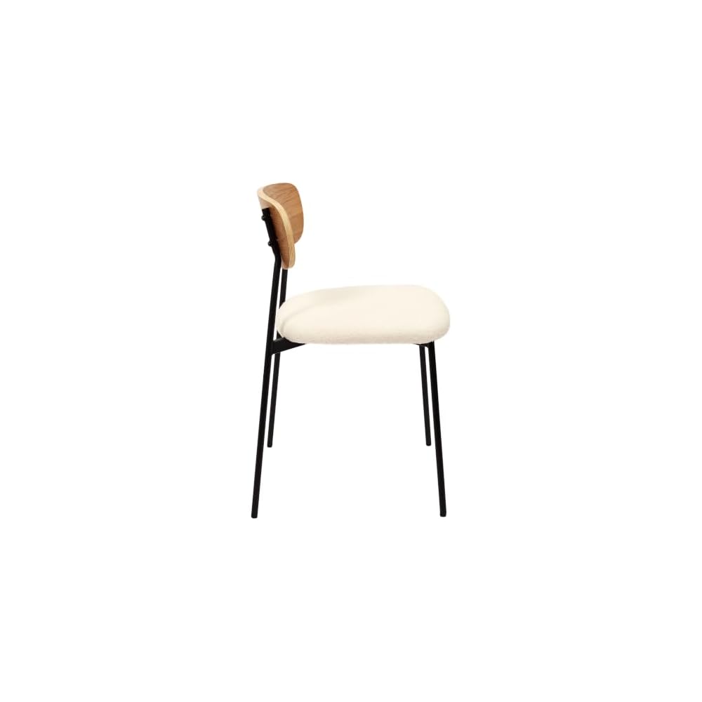 Home Deco Factory, HD7621 Set of 4 Bouclette Loki Chairs Natural Crush Furniture Seat Table Chair 46 x 78.3 x 48 cm Seat Height 48 cm Brown White Black
