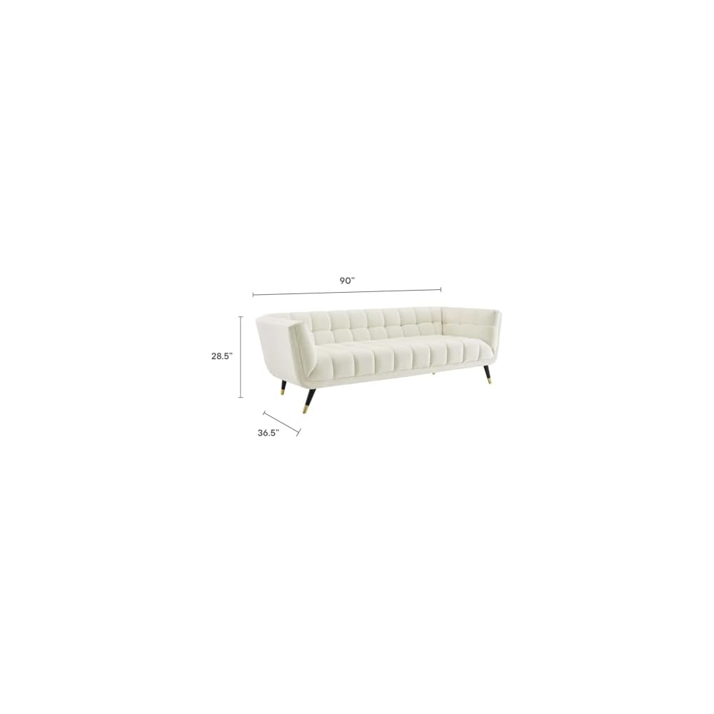 Modway Adept Contemporary Mid-Century Modern Performance Velvet Upholstered Tufted Sofa in Ivory
