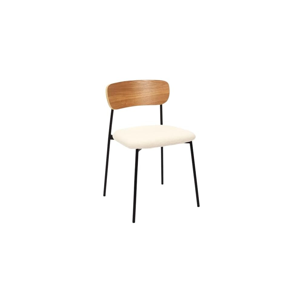Home Deco Factory, HD7621 Set of 4 Bouclette Loki Chairs Natural Crush Furniture Seat Table Chair 46 x 78.3 x 48 cm Seat Height 48 cm Brown White Black