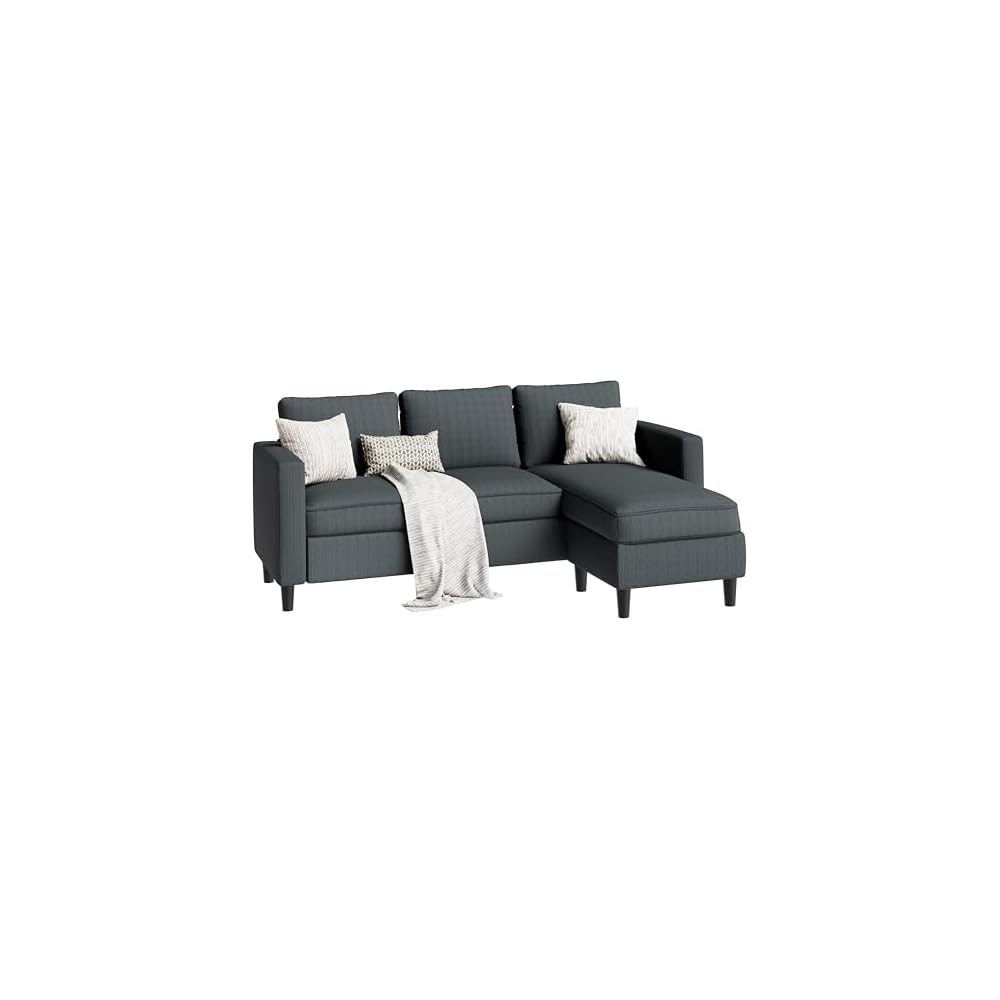SUNLEI L-Shaped Sectional Couch, Modern Grey Reversible Sectional Sofa with Reversible Ottoman, 3-Seat Sectional Couches for Living Room and Apartment, Grey
