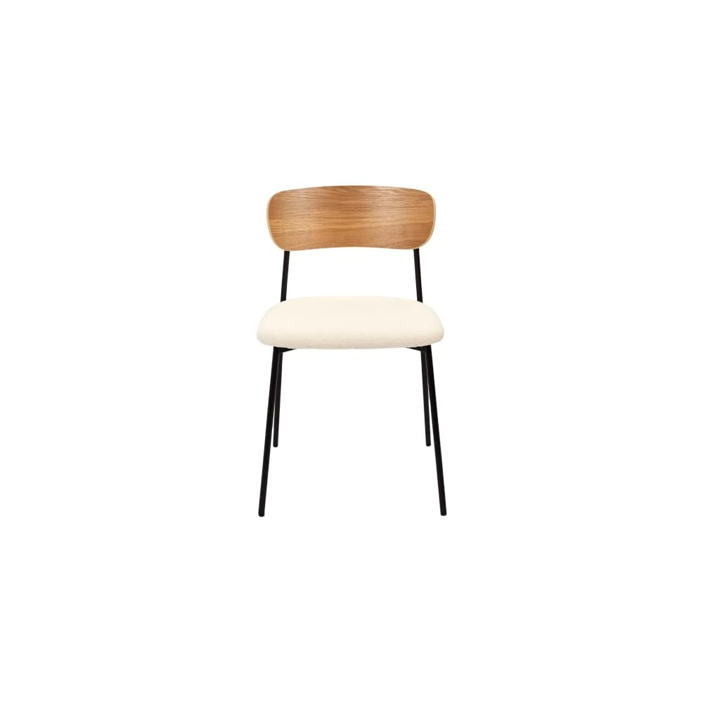 Home Deco Factory, HD7621 Set of 4 Bouclette Loki Chairs Natural Crush Furniture Seat Table Chair 46 x 78.3 x 48 cm Seat Height 48 cm Brown White Black