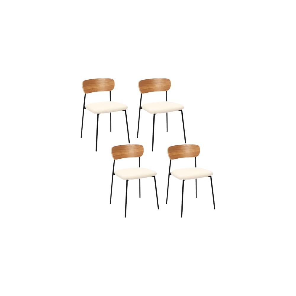 Home Deco Factory, HD7621 Set of 4 Bouclette Loki Chairs Natural Crush Furniture Seat Table Chair 46 x 78.3 x 48 cm Seat Height 48 cm Brown White Black
