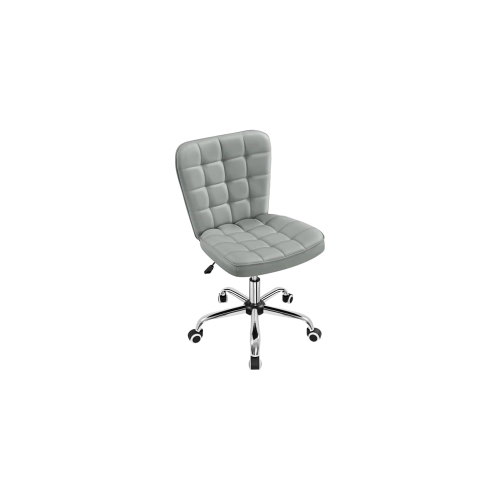 Yaheetech Black Tufted Armless Office Desk Chair with Wheels, Faux Leather