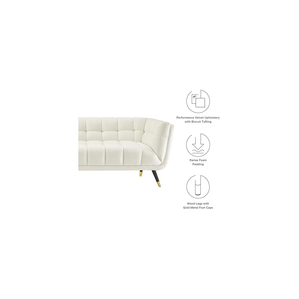 Modway Adept Contemporary Mid-Century Modern Performance Velvet Upholstered Tufted Sofa in Ivory