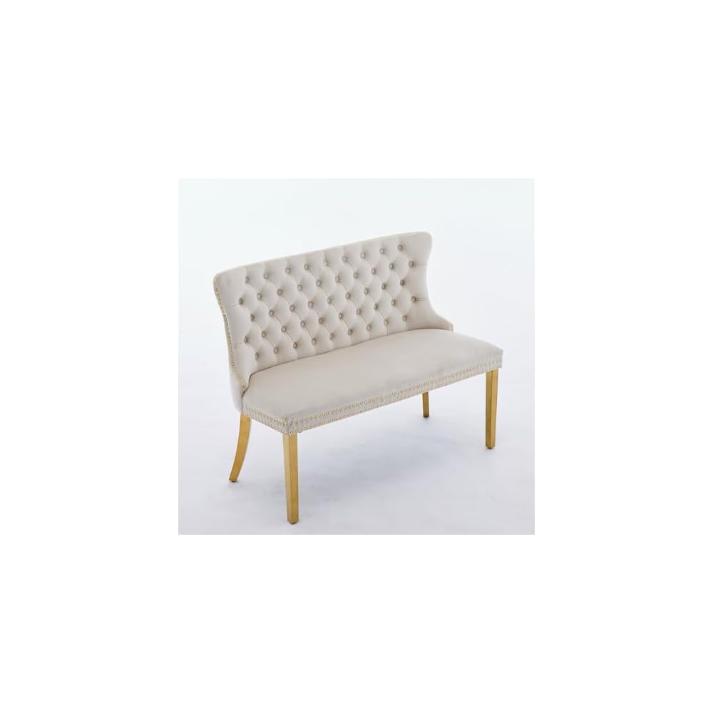 SSLine 45.6'' Dining Loveseat Bench,Modern 2-Seat Loveseat Sofa with Handmade Buttons and Stainless Steel Legs,Wing Back Couches for Apartment Kitchen (Beige)