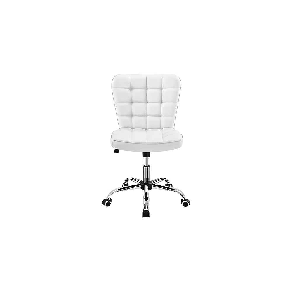 Yaheetech Black Tufted Armless Office Desk Chair with Wheels, Faux Leather