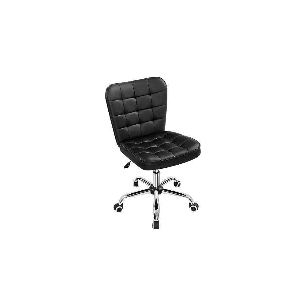 Yaheetech Black Tufted Armless Office Desk Chair with Wheels, Faux Leather