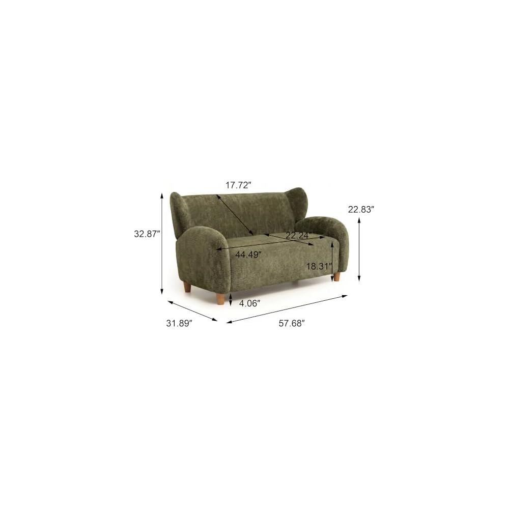 GDFStudio 58" Wingback Loveseat, Cozy Chenille Upholstered 2-Seater Sofa, Modern Living Room Loveseat, Decorative Sofa Chair, Soft Cushion Seating with Curved Backrest, Wood Legs