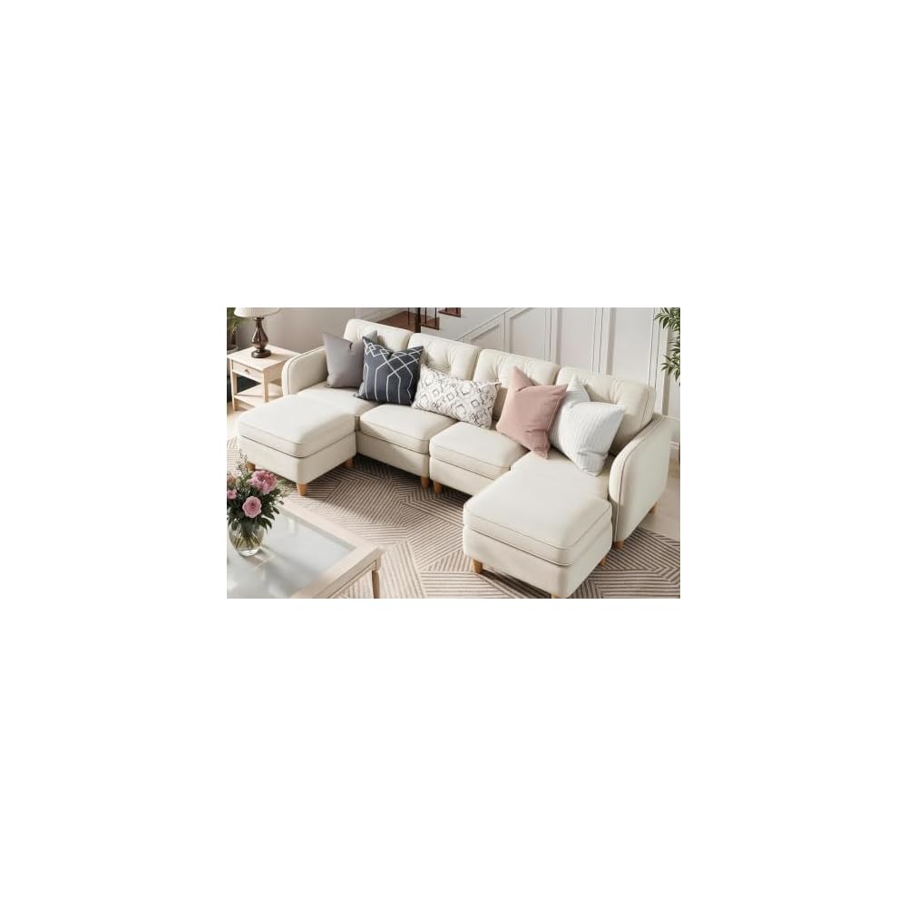 YITAHOME 108" U-Shaped Modular Cloud Couch,Deep Seat, Velvet Beige