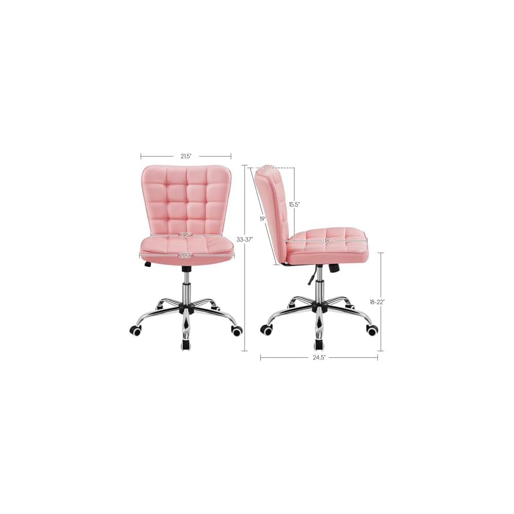 Yaheetech Black Tufted Armless Office Desk Chair with Wheels, Faux Leather