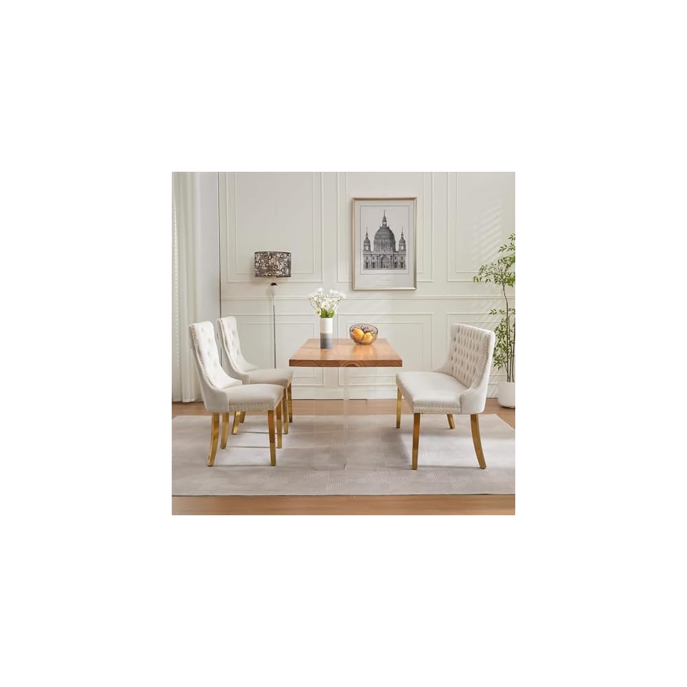 SSLine 45.6'' Dining Loveseat Bench,Modern 2-Seat Loveseat Sofa with Handmade Buttons and Stainless Steel Legs,Wing Back Couches for Apartment Kitchen (Beige)