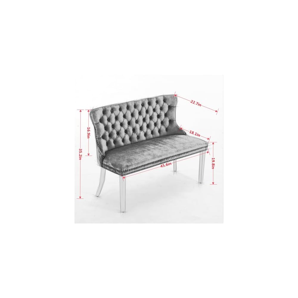 SSLine 45.6'' Dining Loveseat Bench,Modern 2-Seat Loveseat Sofa with Handmade Buttons and Stainless Steel Legs,Wing Back Couches for Apartment Kitchen (Beige)