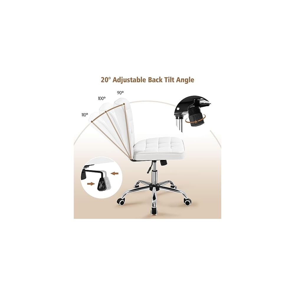Yaheetech Black Tufted Armless Office Desk Chair with Wheels, Faux Leather