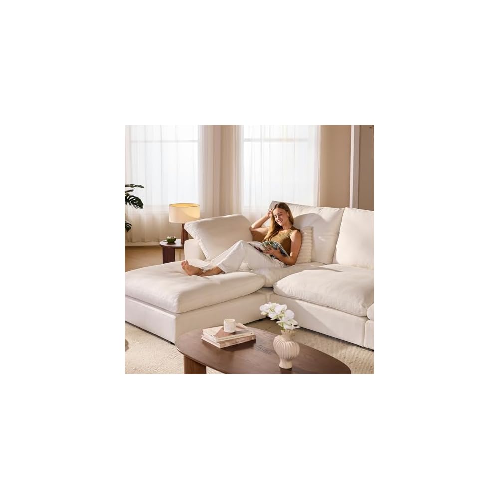Cloud Modular Sectional Couch Oversized Cloud Sofa with Deep Seat Modern Comfy Couches Washable Cover Easy Assembly Sectional Couches for Living Room - 110.2" 3 Seats with Storage Ottoman