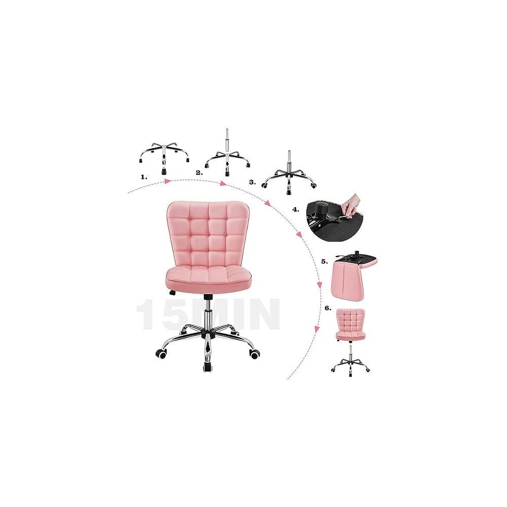 Yaheetech Black Tufted Armless Office Desk Chair with Wheels, Faux Leather