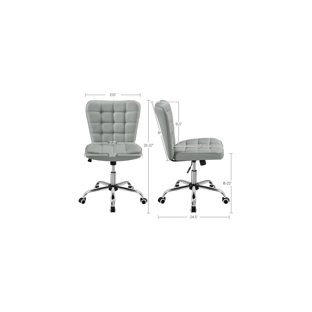 Yaheetech Black Tufted Armless Office Desk Chair with Wheels, Faux Leather