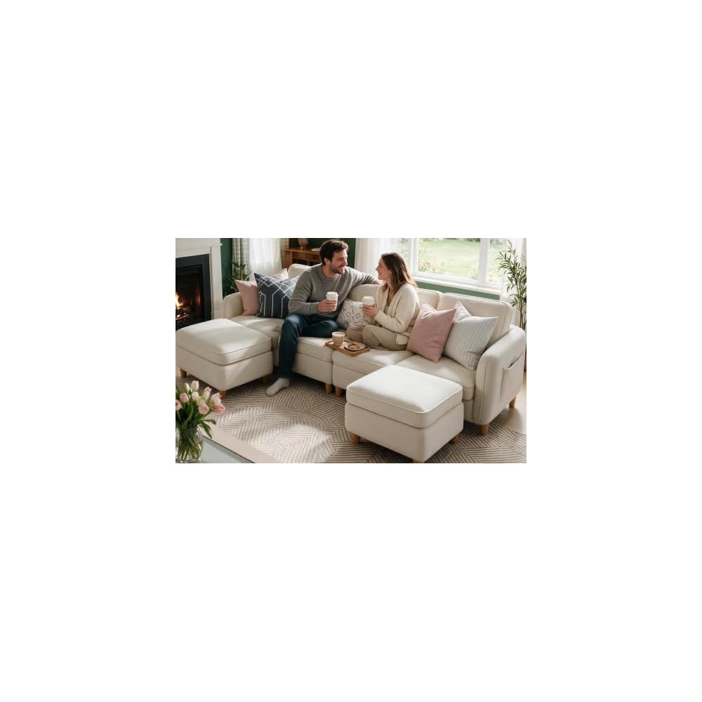 YITAHOME 108" U-Shaped Modular Cloud Couch,Deep Seat, Velvet Beige