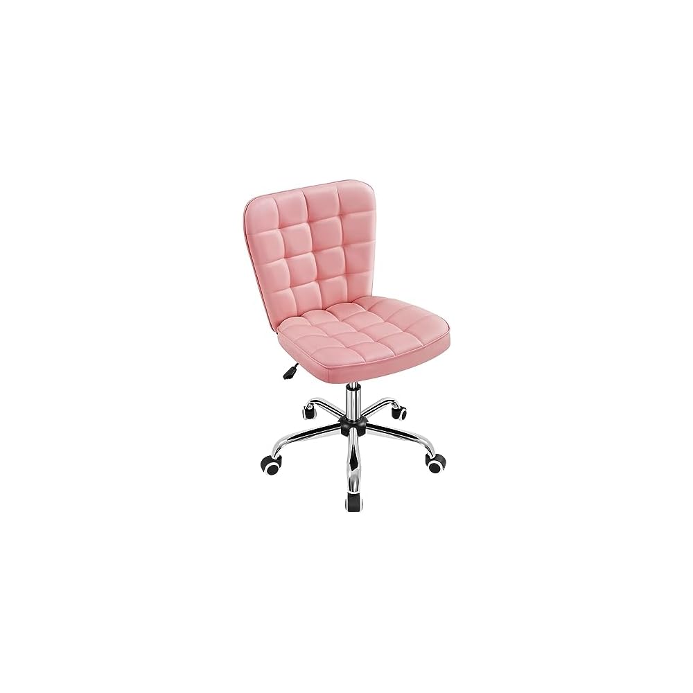 Yaheetech Black Tufted Armless Office Desk Chair with Wheels, Faux Leather
