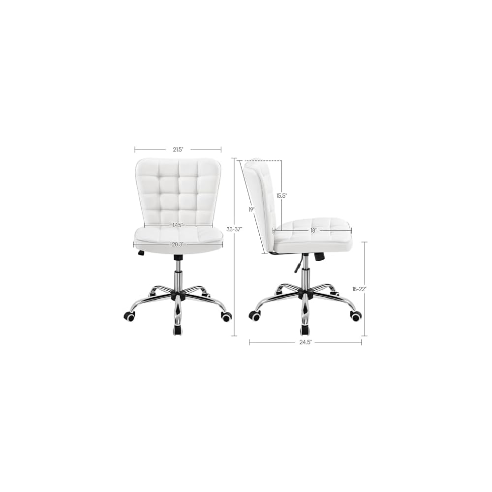 Yaheetech Black Tufted Armless Office Desk Chair with Wheels, Faux Leather
