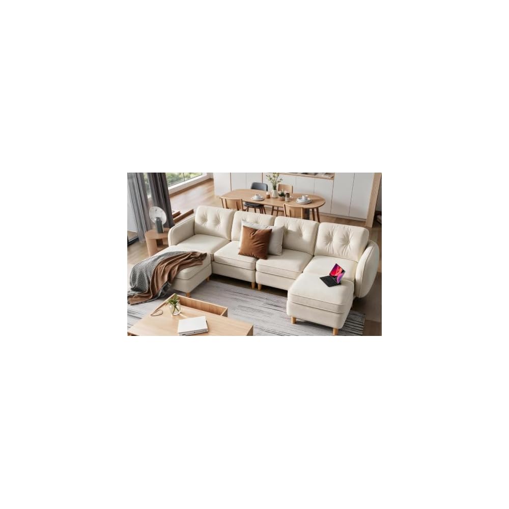 YITAHOME 108" U-Shaped Modular Cloud Couch,Deep Seat, Velvet Beige
