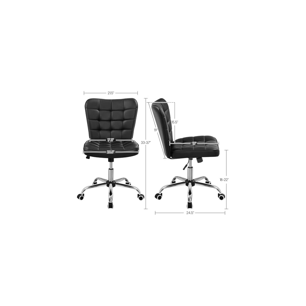 Yaheetech Black Tufted Armless Office Desk Chair with Wheels, Faux Leather