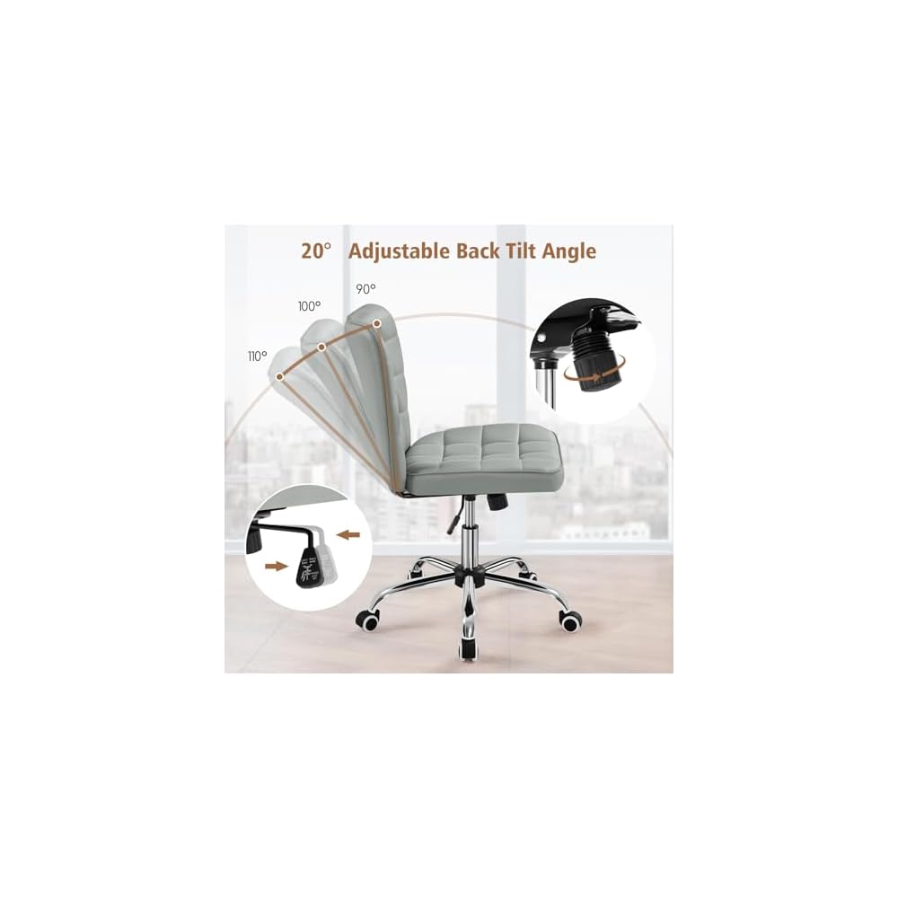Yaheetech Black Tufted Armless Office Desk Chair with Wheels, Faux Leather