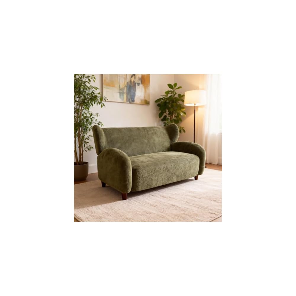 GDFStudio 58" Wingback Loveseat, Cozy Chenille Upholstered 2-Seater Sofa, Modern Living Room Loveseat, Decorative Sofa Chair, Soft Cushion Seating with Curved Backrest, Wood Legs