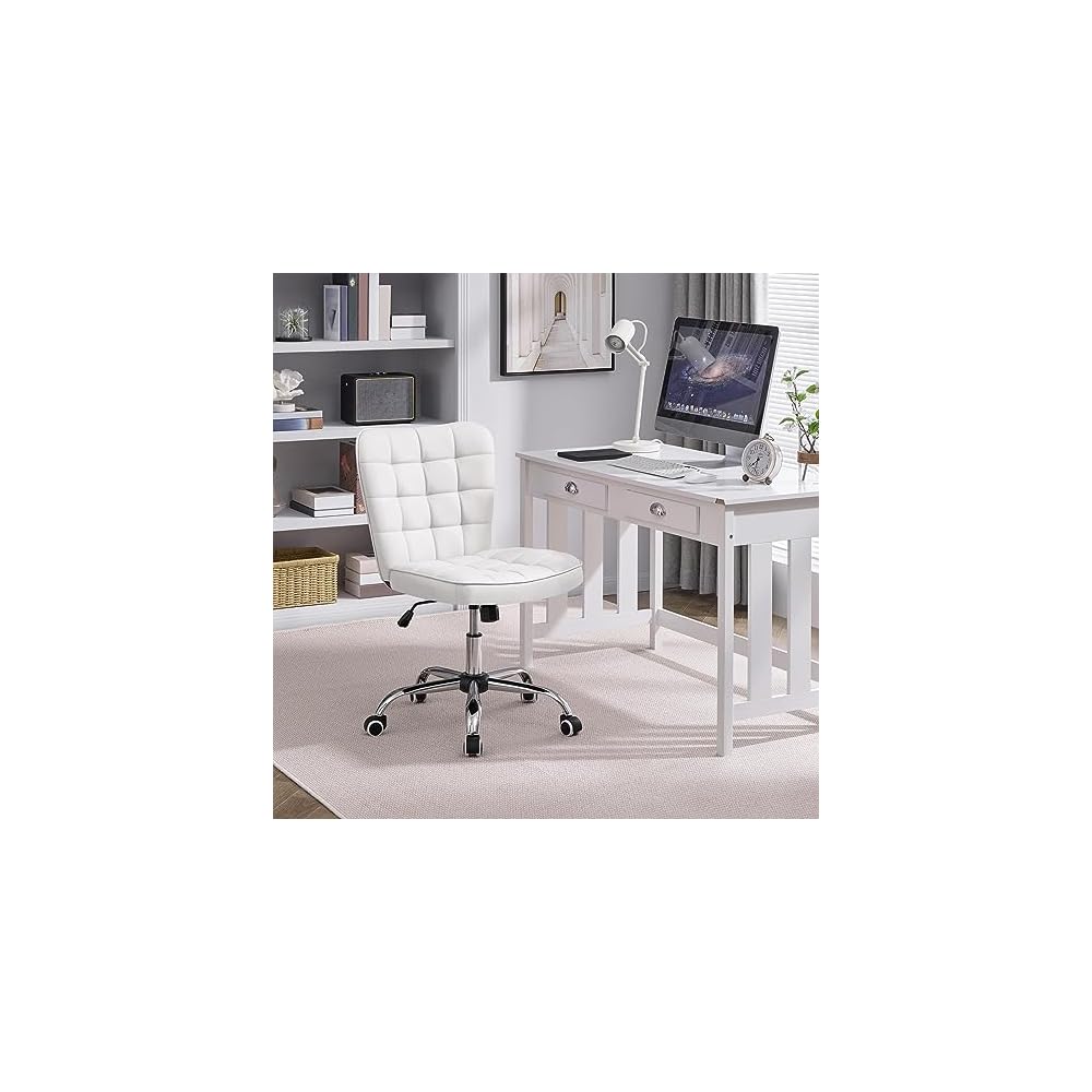 Yaheetech Black Tufted Armless Office Desk Chair with Wheels, Faux Leather