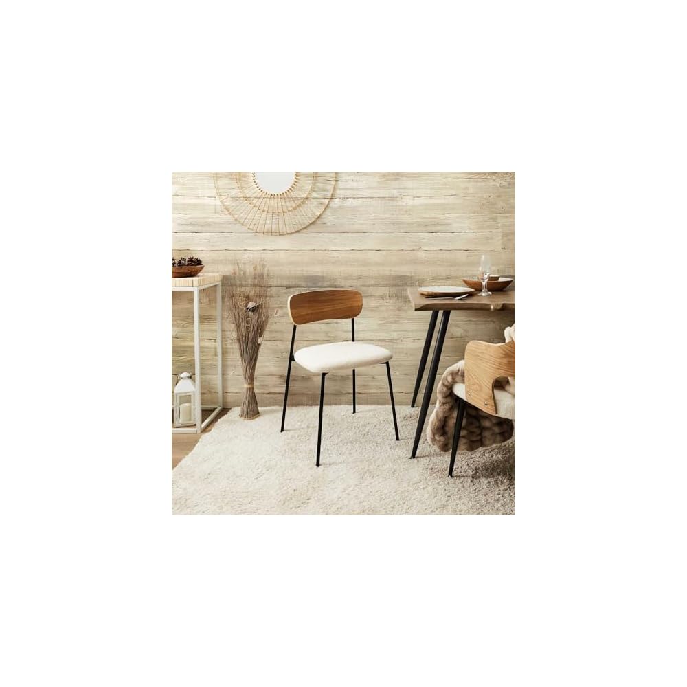 Home Deco Factory, HD7621 Set of 4 Bouclette Loki Chairs Natural Crush Furniture Seat Table Chair 46 x 78.3 x 48 cm Seat Height 48 cm Brown White Black