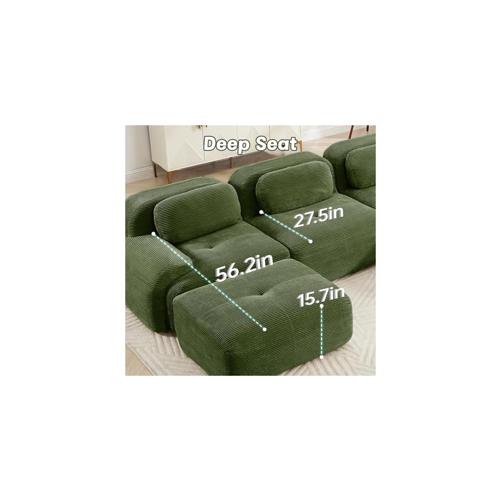 81.8 Inch Modular Sectional Sofa, Loveseat Boneless Couch, Green