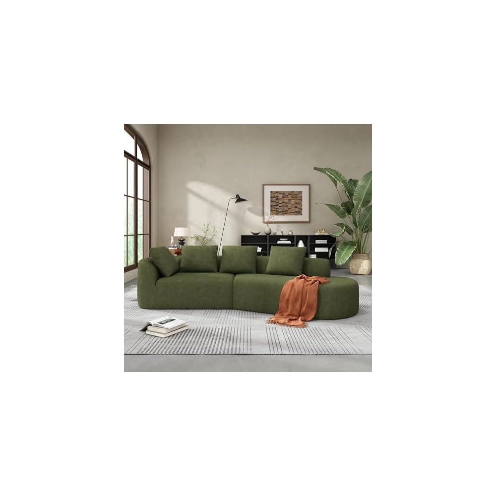Christopher Knight Home 116" Modern Curved Sectional Sofa 2 Piece Set with Chaise Lounge, High-Density Compressed Sponge Couch, Fully Assembled Right Hand Facing Sofa for Living Room Lounge, Green