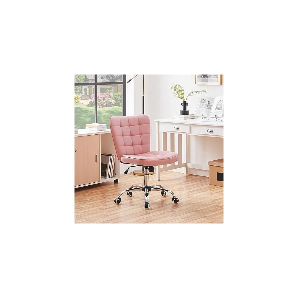 Yaheetech Black Tufted Armless Office Desk Chair with Wheels, Faux Leather