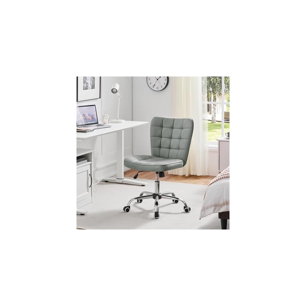 Yaheetech Black Tufted Armless Office Desk Chair with Wheels, Faux Leather