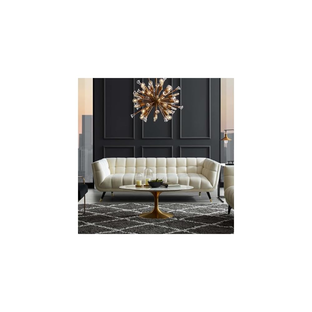 Modway Adept Contemporary Mid-Century Modern Performance Velvet Upholstered Tufted Sofa in Ivory