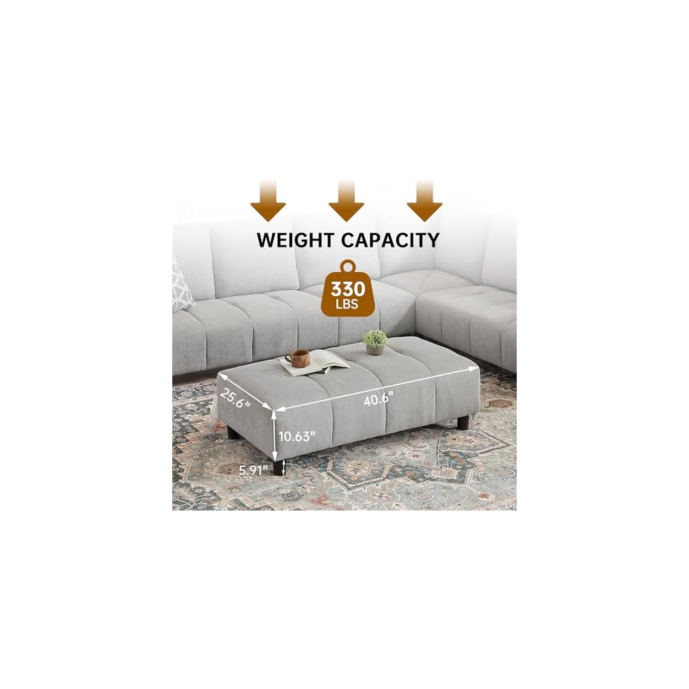 Modular Sectional Sofa, L-Shaped Sectional Couch with Movable Ottoman, Removable Covers, Comfy Sectionals Set for Living Room,Office (Light Grey, 6-Seats)