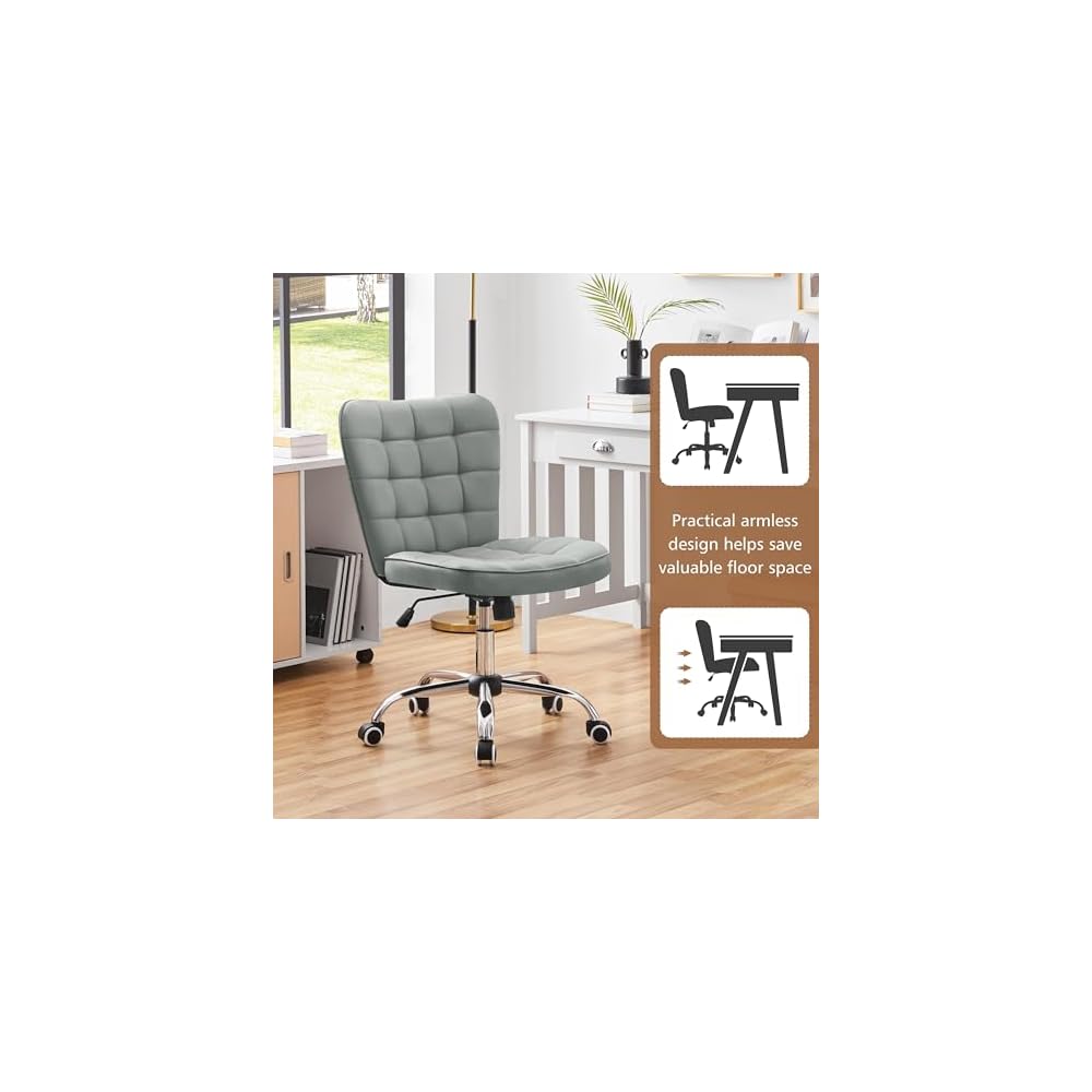 Yaheetech Black Tufted Armless Office Desk Chair with Wheels, Faux Leather