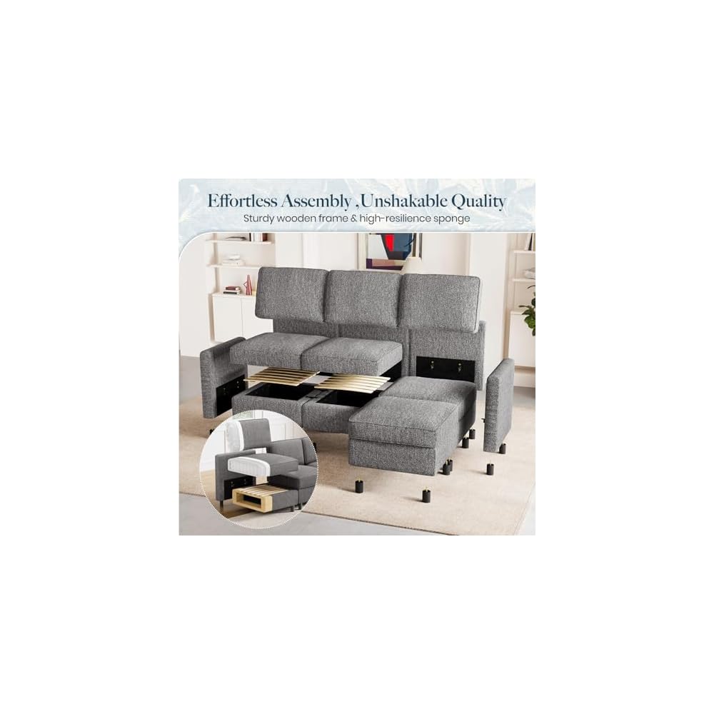 Belffin 107.1" 9 Seats Modular Sectional Sofa U Shaped Couch Big Corner Washable Sectional Couches for Living Room Comfy Couches with Storage Seat Couch Sofas with Chaise,Grey
