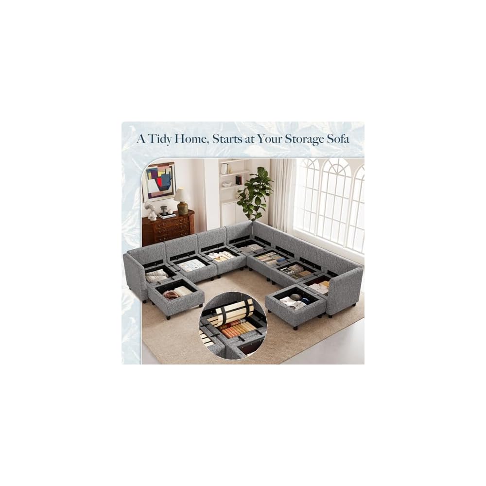 Belffin 107.1" 9 Seats Modular Sectional Sofa U Shaped Couch Big Corner Washable Sectional Couches for Living Room Comfy Couches with Storage Seat Couch Sofas with Chaise,Grey
