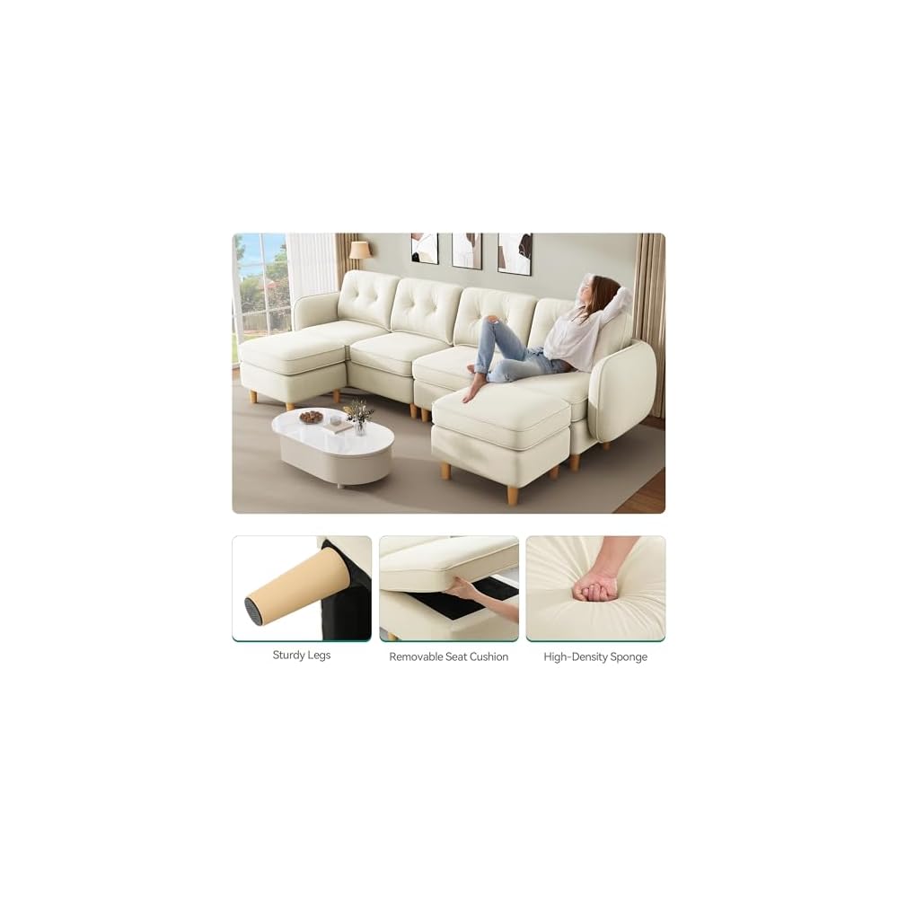 YITAHOME 108" U-Shaped Modular Cloud Couch,Deep Seat, Velvet Beige