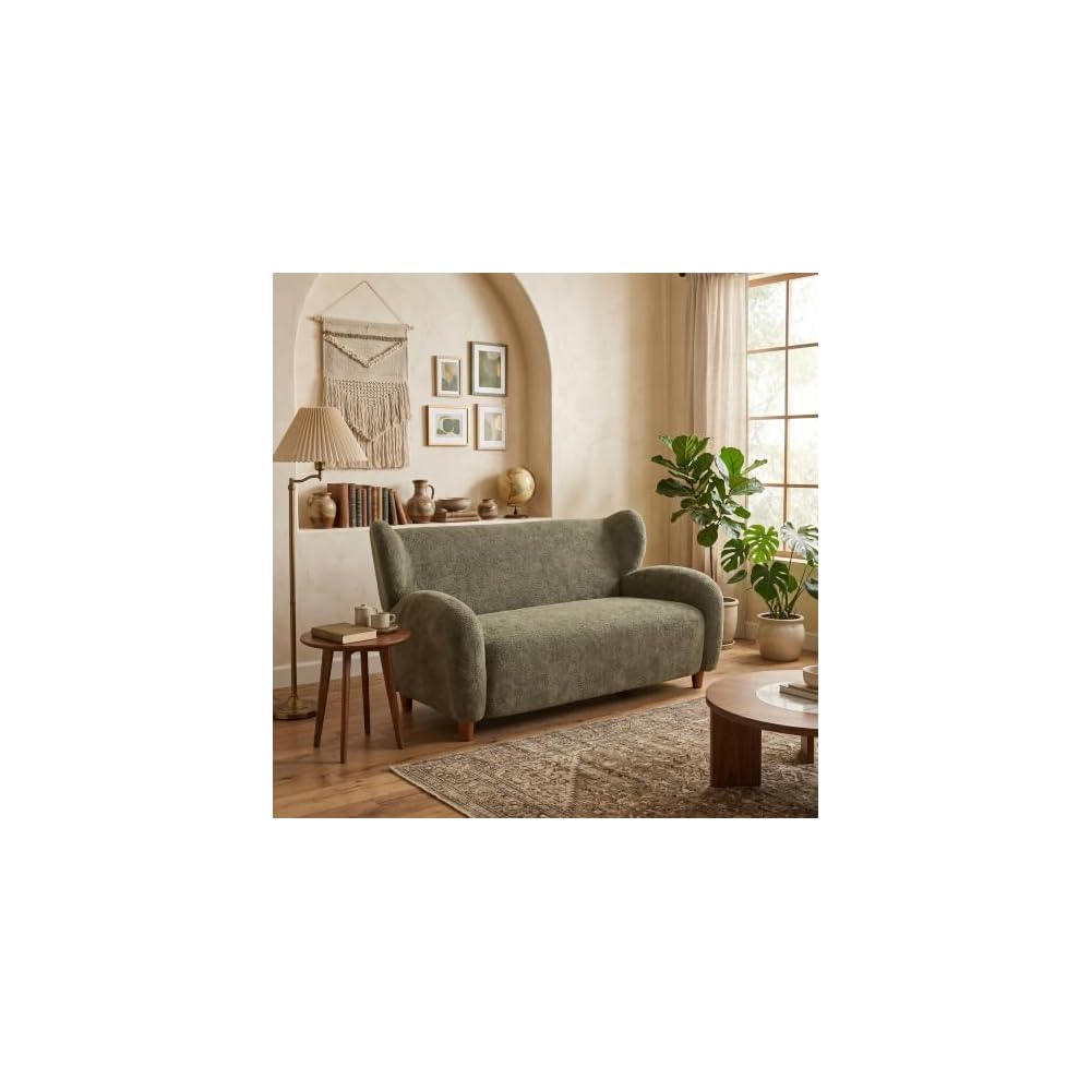 GDFStudio 58" Wingback Loveseat, Cozy Chenille Upholstered 2-Seater Sofa, Modern Living Room Loveseat, Decorative Sofa Chair, Soft Cushion Seating with Curved Backrest, Wood Legs