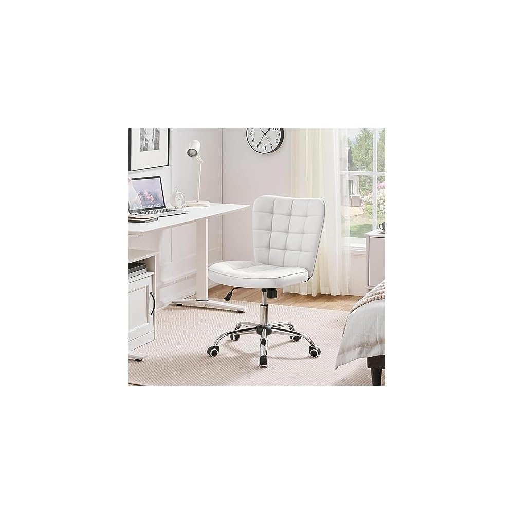 Yaheetech Black Tufted Armless Office Desk Chair with Wheels, Faux Leather
