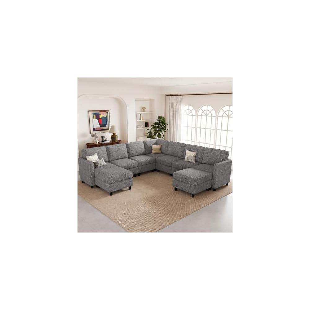 Belffin 107.1" 9 Seats Modular Sectional Sofa U Shaped Couch Big Corner Washable Sectional Couches for Living Room Comfy Couches with Storage Seat Couch Sofas with Chaise,Grey