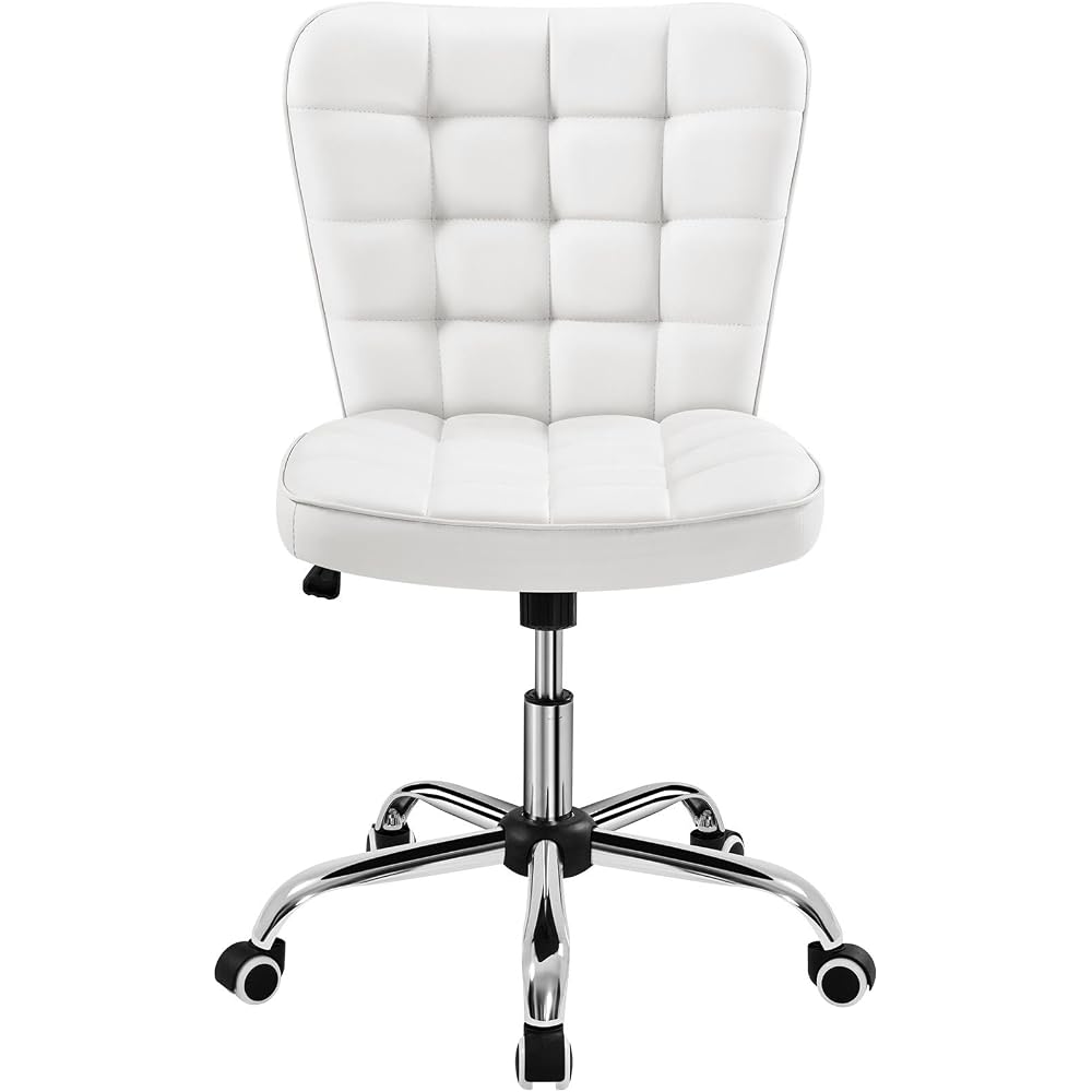 Yaheetech Black Tufted Armless Office Desk Chair with Wheels, Faux Leather