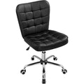 Yaheetech Black Tufted Armless Office Desk Chair with Wheels, Faux Leather