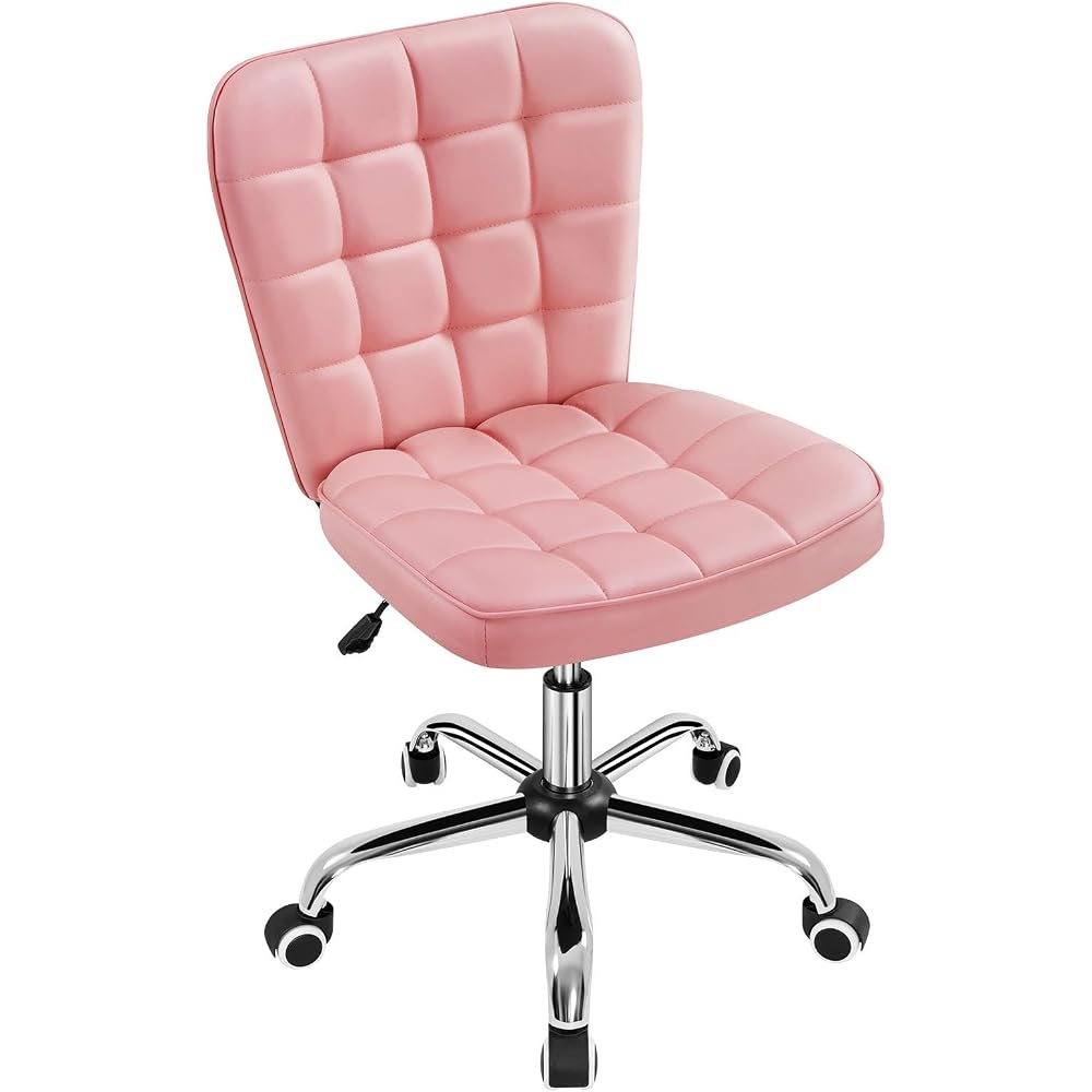 Yaheetech Black Tufted Armless Office Desk Chair with Wheels, Faux Leather