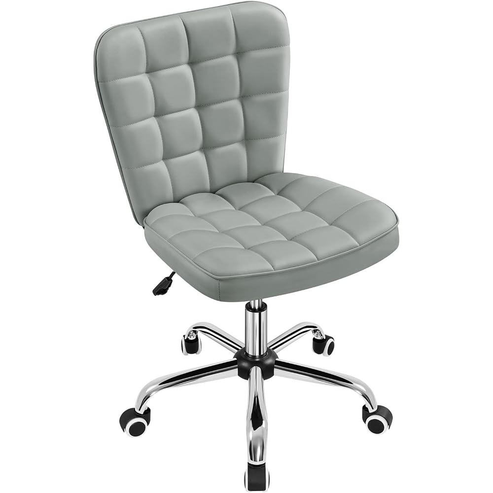 Yaheetech Black Tufted Armless Office Desk Chair with Wheels, Faux Leather