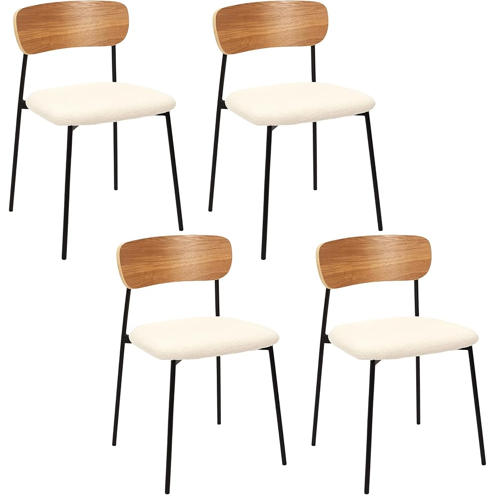 Home Deco Factory, HD7621 Set of 4 Bouclette Loki Chairs Natural Crush Furniture Seat Table Chair 46 x 78.3 x 48 cm Seat Height 48 cm Brown White Black