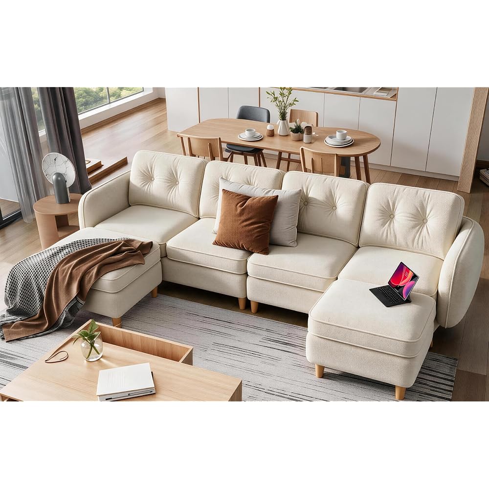 YITAHOME 108" U-Shaped Modular Cloud Couch,Deep Seat, Velvet Beige