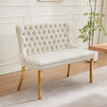 SSLine 45.6'' Dining Loveseat Bench,Modern 2-Seat Loveseat Sofa with Handmade Buttons and Stainless Steel Legs,Wing Back Couches for Apartment Kitchen (Beige)