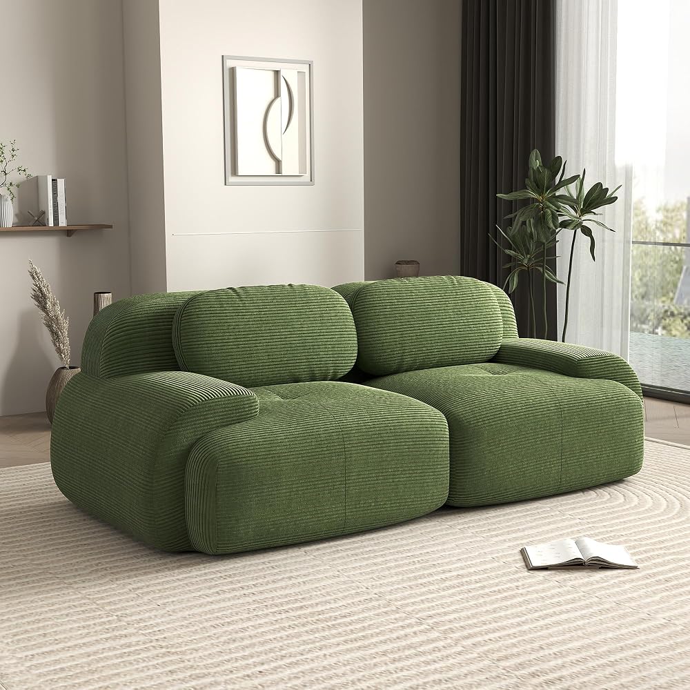 81.8 Inch Modular Sectional Sofa, Loveseat Boneless Couch, Green